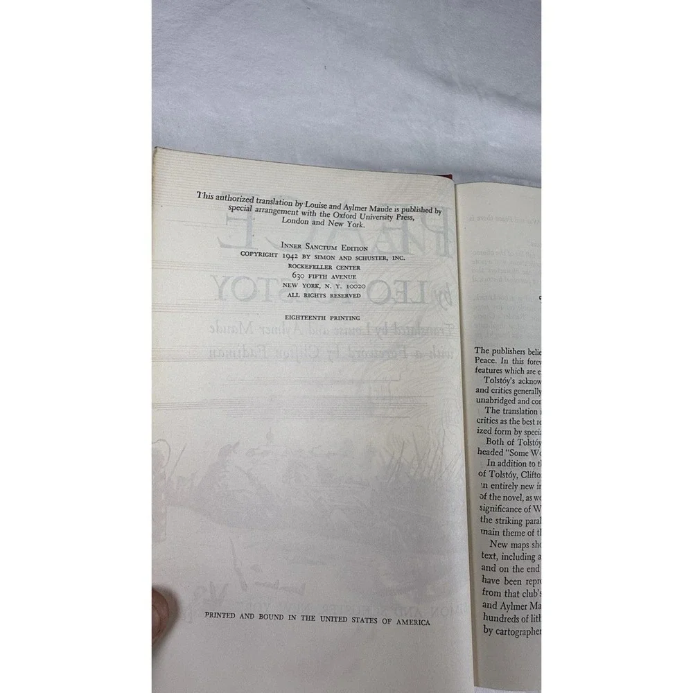War and Peace Leo Tolstoy Inner Sanctum Edition 1942 Hardcover Maude Map